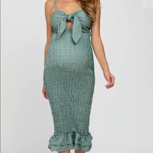 Pinkblush Green Gingham Fitted Maternity Midi Dress